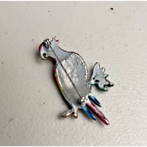 Vintage Parrot Bird Brooch Lot Macaw Parakeet Budgie Pins Jewelry Enamel & Wood - Picture 7 of 13